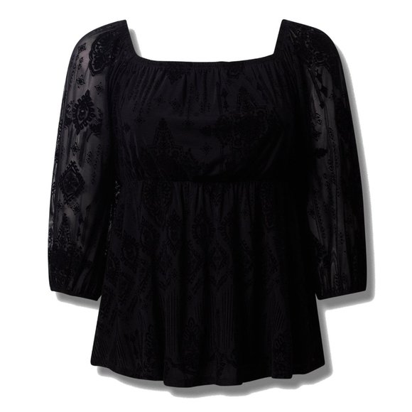 NWT Womens Plus Size 2X Torrid Flocked Mesh Square Neck Puff Sleeve Peasant Top - Picture 4 of 5